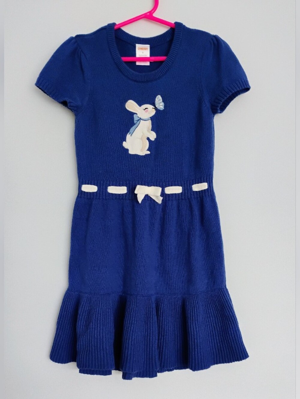 Gymboree Blue Knit Short Sleeve  Dress with Bunny and Butterfly - Girls 6